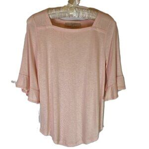 NWT LOFT Light Pink Jersey Top Flutter Elbow Length Sleeves Size XS